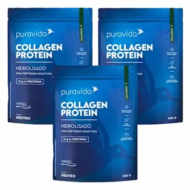 Kit 3 Collagen Protein Hidrolisado - Verisol - Puravida - Neutro - 450G